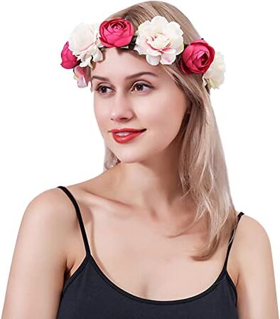 XGOPTS Corona di fiori regolabile ghirlanda floreale copricapo boho corona per capelli da sposa con nastro per donne e ragazze, festival, festa di nozze, accessori per foto premaman