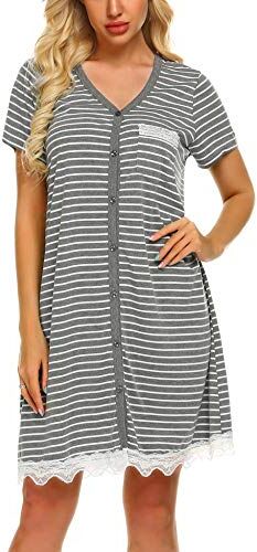 UNibelle Camicia da Notte Estiva Bianca Aperta Camicia da Notte Donna Premaman Allattamento Vestito da Notte Maniche Corte Scollo a V, Ydf4, XXL