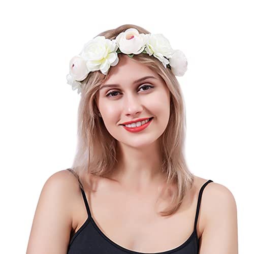 XGOPTS Corona di fiori regolabile ghirlanda floreale copricapo boho corona per capelli da sposa con nastro per donne e ragazze, festival, festa di nozze, accessori per foto premaman