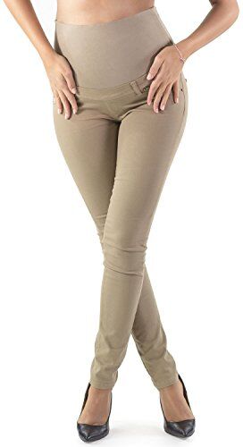 MAMAJEANS Milano Jeans Premaman Donna Basic, Super Elasticizzato e Comodo, Pantaloni Skinny, Abbigliamento per Ogni Fase della Gravidanza Made in Italy (Beige, XS)