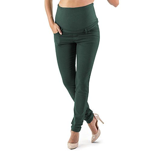 MAMAJEANS Milano Jeans Premaman Donna Basic, Super Elasticizzato e Comodo, Pantaloni Skinny, Abbigliamento per Ogni Fase della Gravidanza Made in Italy (42 S, Verde)