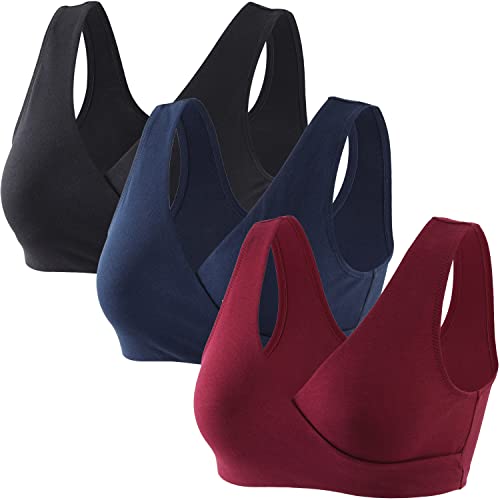 ZUMIY Reggiseno Allattamento, Reggiseno Senza Ferretto e Senza Cuciture, Cotton Reggiseno per Gravidanza e Allattamento, Reggiseno Senza Fili per Il Sonno Notturno (XL,Black+Red Wine+Navy blue/3pack)