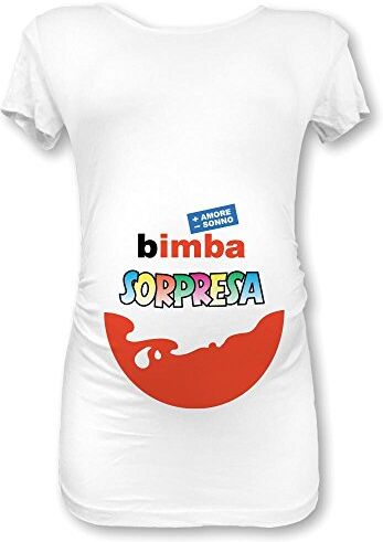 Babloo T Shirt Maglia Premaman Mezza Manica Bimba Sorpresa Bianca Femminuccia M