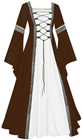 Keerlonno Abito Dama Medievale Donna, Costume Principessa Medievale Donna Abito Da Principessa Con Maniche A Campana Tinta Unita In Stile Retrò Medievale Vestiti Rinascimentale Halloween