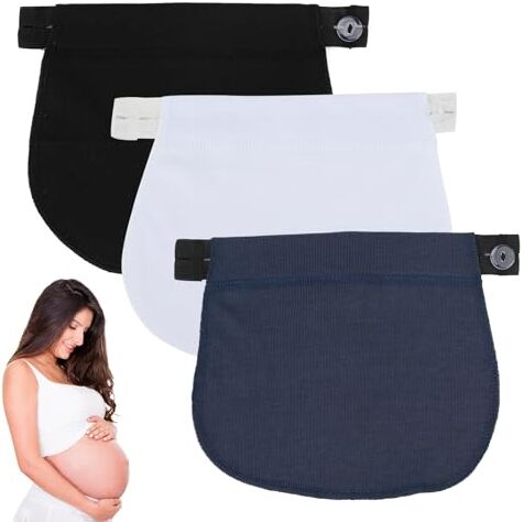 Hawfly 3 Pezzi Estensori Cintura Premaman, Fibbia di Estensione Regolabile Comodità e Stile Durante la Gravidanza cintura di estensione per pantaloni elastici per donne incinte (Blu, Nero e Bianco)