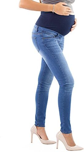 MAMAJEANS Milano Jeans Premaman Donna Basic, Super Elasticizzato e Comodo, Pantaloni Skinny, Abbigliamento per Ogni Fase della Gravidanza (44 M, Hige Chiaro)