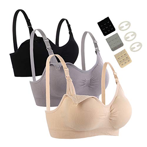 SOTP 3 PCS Reggiseno Allattamento Senza Ferretto con Estensione Reggiseno Bra Donna Morbido e Traspirante Reggiseno Senza Cuciture Premaman Reggiseni M