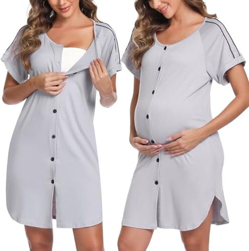 iClosam Camicia da Notte Donna Premaman Cotone Camicia da Notte Parto Ospedale con Bottoni Pigiama Donna maternità Manica Corta Sciolto Confortevole