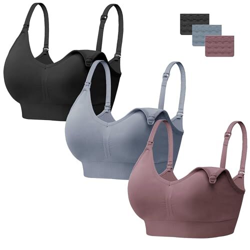 HBselect 3 PCS Reggiseno Allattamento con Estensione Reggiseno Bra Donna Morbido e Traspirante Reggiseno Senza Ferretto e Senza Cuciture Blu Rosso Blu Nero S