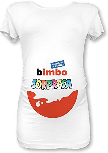 Babloo T Shirt Maglia Premaman Bimbo Sorpresa (XL Manica Corta, Bianca Maschietto)