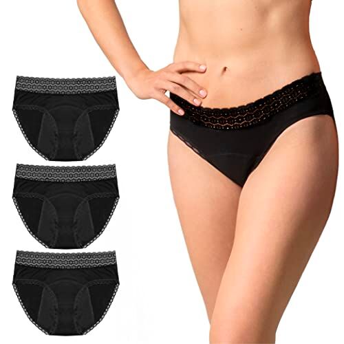 ZENAPHYR Set 3 Mutande Ciclo Mestruale Donna con Cotone Bio Ecologico Mutande Assorbenti Donna Ciclo 4 Strati Assorbenti Anti-Perdite Mutande mestruali Donna Lavabile (M)