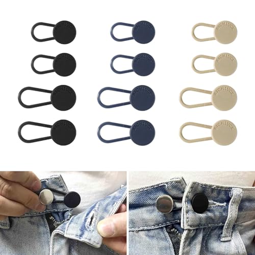 BNOYONERAS 12 Pezzi Estensori per Bottoni per Pantaloni, Con Elastici e Bottoni per Jeans, Estensioni Elastiche Silicone, Estensioni per Girovita Dei Pantaloni per Jeans, Gonne e Pantaloni Premaman, B