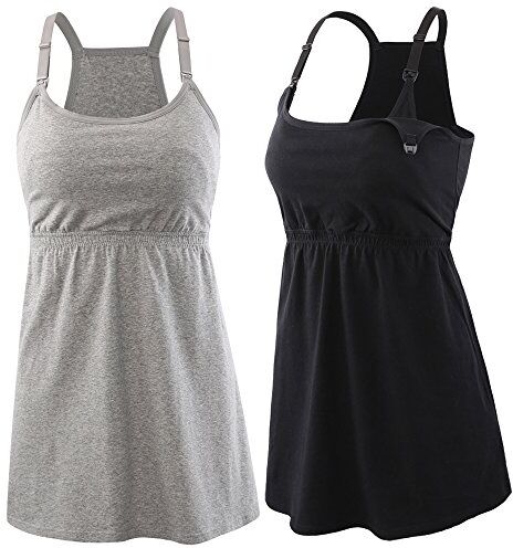 Manci Top Allattamento, maternità Vest Reggiseno al Seno Canotta (Grey+Black, Small)