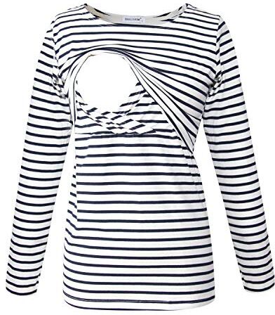 Smallshow Maglietta Allattamento Maniche Lunghe Donna Gravidanza T-Shirt White Stripe M