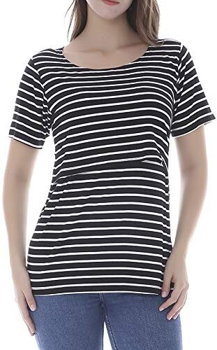 Smallshow Top per Allattamento a Maniche Corta da Donna Camicia Allattamento al Seno Black Stripe Medium