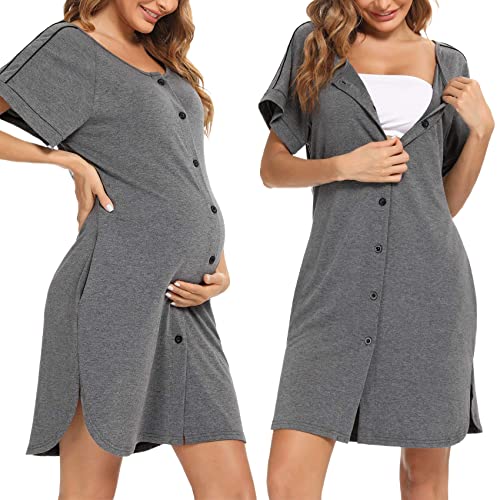 iClosam Camicia da Notte Donna Premaman Cotone Camicia da Notte Parto Ospedale con Bottoni Pigiama Donna maternità Manica Corta Sciolto Confortevole