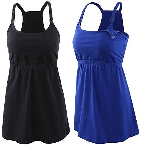 Manci Top Allattamento, maternità Vest Reggiseno al Seno Canotta (Blue+Black, Large)