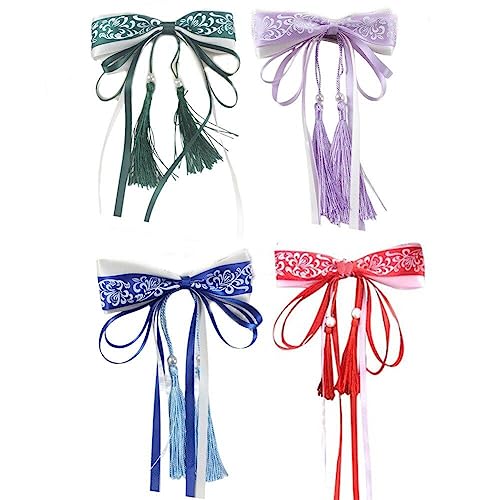 Ericetion 4pcs in Stile Cinese Retrò Blu E Bianco Fiocchi in Porcellana Nastro Per Capelli Hanfu Wassels Accessori Per Capelli Per Bambini Clip Per Bambini