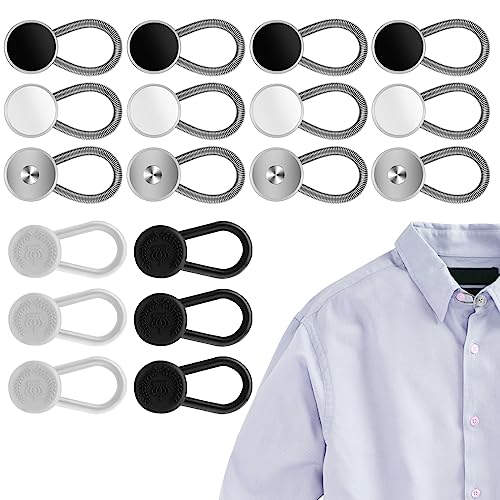 Ouligay Set di 18 bottoni estensibili per camicie, con bottone estensibile, elastico, per donne e pantaloni da uomo