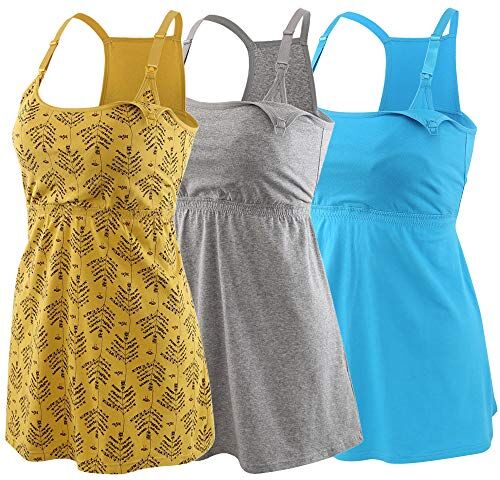 Manci Top Allattamento, maternità Vest Reggiseno al Seno Canotta (Grey+Yellow+Bright Blue, Small)