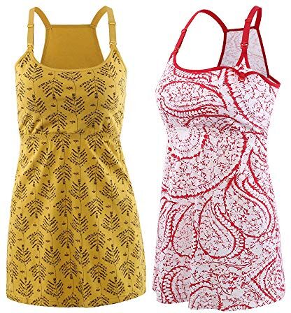 Manci Top Allattamento, maternità Vest Reggiseno al Seno Canotta (Yellow+Red Pattern, Small)