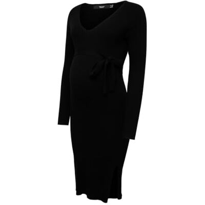 Vero Moda Vmmsaba Rib LS V-Neck Belt Dress Ga Noos, Nero, XXL Vero Moda Vmmsaba Rib LS V-Neck Belt Dress Ga Noos, Nero, XXL
