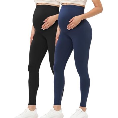 Buttergene Leggings Premaman da Donna, sopra la Pancia, Abbigliamento Attivo, Allenamento, Yoga, Collant, Confezione da 2 Nero/Blu Navy, M Buttergene Leggings Premaman da Donna, sopra la Pancia, Abbigliamento Attivo, Allenamento, Yoga, Collant, Confezione da 2 Nero/Blu Navy, M