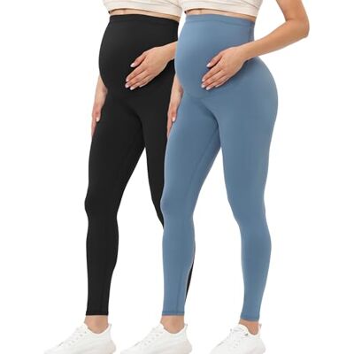 Buttergene Leggings Premaman da Donna, sopra la Pancia, Abbigliamento Attivo, Allenamento, Yoga, Collant, Confezione da 2 Nero/Blu Scuro, M Buttergene Leggings Premaman da Donna, sopra la Pancia, Abbigliamento Attivo, Allenamento, Yoga, Collant, Confezione da 2 Nero/Blu Scuro, M
