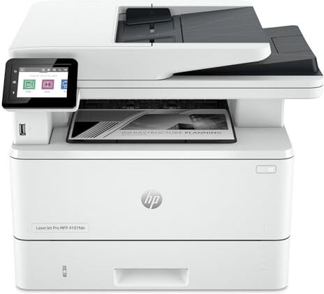 HP Laserjet Pro MFP 4102dw , Stampante Multifunzione A4, Stampa Fronte e Retro Automatico in b/n, 42 ppm, USB Host, Wi-Fi, Ethernet, ADF,  Smart, Bianca