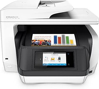 HP Officejet Pro 8720 D9L19A Stampante Multifunzione A4 a Getto di Inchiostro, Stampa, Scansiona, Fotocopia, Fax, Wifi,  Smart, Stampa fronte/retro automatica, 2 Mesi di Instant Ink Inclusi, Bianca