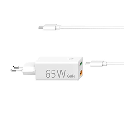 Hama 00200016, Alimentatore di rete USB C e USB A universale per notebook, tablet e smartphone (caricatore compatto USB GaN Power Delivery, 65 Watt, Quick Charge 3.0, per Thunderbolt), bianco