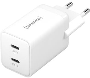 Intenso Power Adapter W40CC GaN, alimentatore USB-C con 2 porte USB-C, 40 Watt e tecnologia GaN, bianco