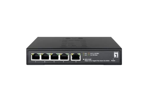 LevelOne GES-2105P Hilbert Switch Gigabit PoE Smart Lite a 5 porte, 802.3at/af PoE, 4 uscite PoE, 60 W