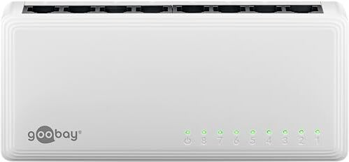 goobay Switch di rete Ethernet 64564 Gigabit a 8 porte, switch LAN con max. 1000 Mbit/s / design senza ventole / switch Ethernet con applicazione Plug & Play / Distributore dati ottimizzato / Bianco