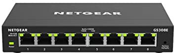 Netgear Switch Ethernet Plus 8 Porte GS308E – Supporto VLAN, QoS, Switch Gigabit per Ufficio, Funzionamento Silenzioso, Montaggio Desktop o a Parete