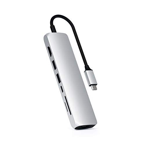 Satechi Adattatore USB-C Slim con Ethernet, HDMI 4K, Ricarica USB-C PD 60W, 2 Porte USB-A Lettore SD/MicroSD per Macbook Pro/Air M2/M1, iPad Pro/Air M2/M1, Mac Mini M2 e iMac M1 (Argento)