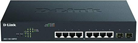 D-Link DGS-1100-10MPV2 Smart Switch Gestito PoE, 8 Porte Gigabit PoE a 130W, 802.3af/at, 2 Porte SFP, Supporto VLAN, Funzionalità layer 2, QoS, 802.3az EEE, Senza Ventole