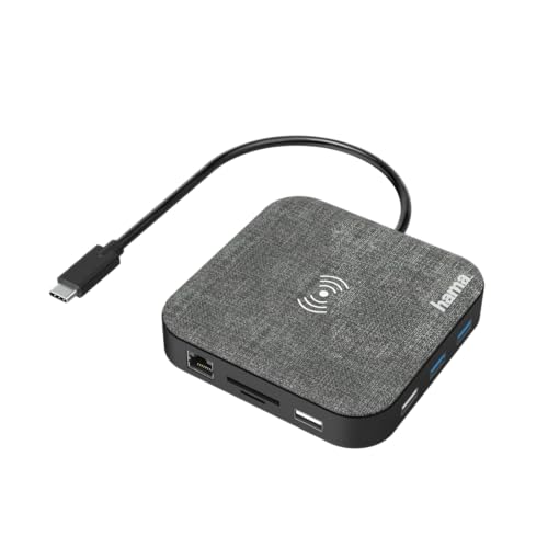 Hama Hub USB C 12 porte (adattatore multiporta e caricatore wireless, 1 HDMI 4K Ultra HD, 1 Ethernet, 4 adattatori USB-A, USB C con funzione di ricarica rapida, PD, docking station per ufficio, home