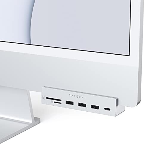 Satechi Hub a Pinza USB-C Porta Dati USB-C, Dati USB-A 3.0, Lettore Schede Micro/SD Compatibile con Apple Studio Display e iMac 2021 24", Non Compatibile con iMac 2020 e Modelli Precedenti (Argento)