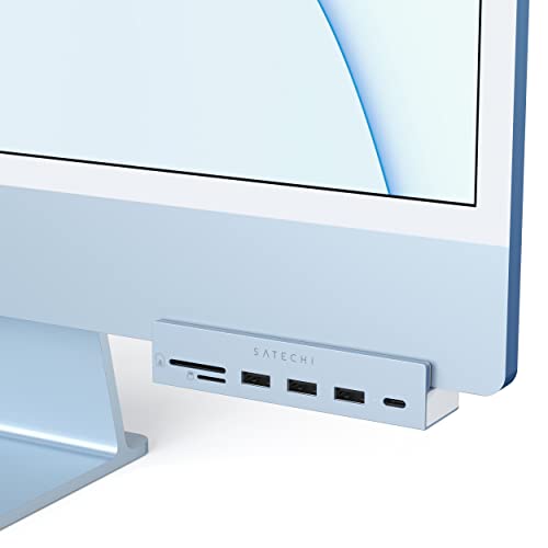Satechi Hub a Pinza USB-C Porta Dati USB-C, Dati USB-A 3.0, Lettore Schede Micro/SD Compatibile con Apple Studio Display e iMac 2021 24", Non Compatibile con iMac 2020 e Modelli Precedenti (Blu)
