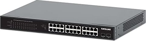 Intellinet Switch Gigabit Ethernet Poe+ a 24 Porte con 2 Porte SFP Conforme a IEEE 802.3at/AF (Poe+/Poe), Budget Poe 370 W, Due Slot SFP 1G, Montaggio su Rack da 19