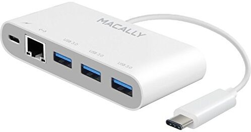 Macally UC3HUB3GBC Adattatore USB-C 3.1 con 3 porte USB-A, 1 porta Gigabit Ethernet e 1 porta di ricarica USB-C