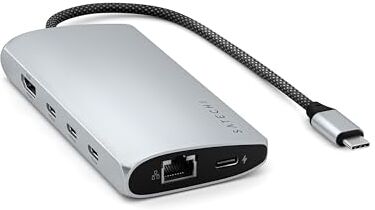 Satechi USB-C Hub Multiporta Adattatore V3, 8 in 1 USB-C Dongle con 8K HDMI, 85W USB-C Carica PD, 4 Porte Dati USB-C, Ethernet, Lettore Schede SD per Mac, Windows Argento