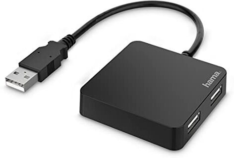 Hama Hub con 4 porte USB (4x USB-A 2.0, 480 Mbps, alimentazione USB, cavo 0,15 m, 5,6 x 5,6 x 1,3 cm) nero