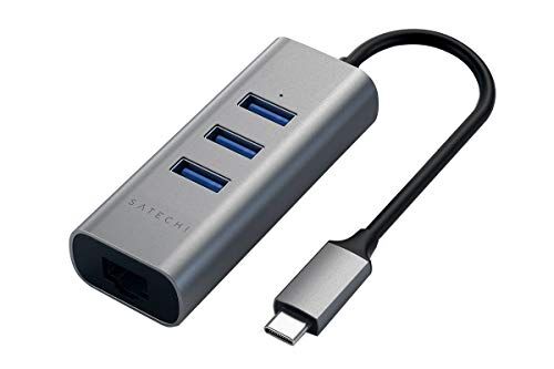 Satechi Type-C 2-In-1 Hub USB 3.0 In Alluminio a 3 Porte Con Ethernet Per M2/M1 Macbook Pro/Air, M2/M1 iPad Pro/Air, M2 Mac Mini, iMac M1 (Grigio Siderale)