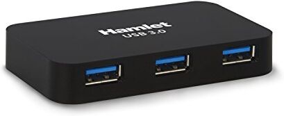 Hamlet XHUB430BKPW Hub USB 3.0 4 porte 5GBbs con cavo USB 3.0 e alimentatore 5V 2A