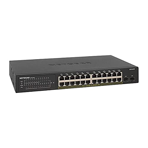 Netgear Switch PoE Smart 24 porte GS324TP, Switch Ethernet Gigabit con 24 PoE+ a 190 W, 2 SFP da 1G, montaggio desktop o su rack, serie S350