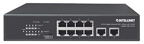 Intellinet 561402 Switch Ethernet Gigabit 8 Porte Poe+ con 2 Porte RJ45 Gigabit Uplink Nero