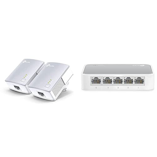 TP-Link TL-PA4010 Kit Powerline, AV600 Mbps Su Powerline, 1 Porta Ethernet, Plug And Play, Bianco & TL-SF1005D Switch Desktop, 5 Porte RJ45 10/100 Mbps, Plug & Play