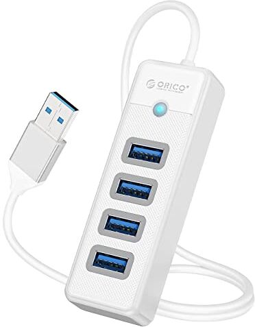 ORICO Hub USB, 4 porte, USB 3.0, distributore USB, compatibile con laptop, MacBook Pro/Mini, iMac, Surface, PS 4, Mobile HDD e molto altro (0,5 m, bianco)